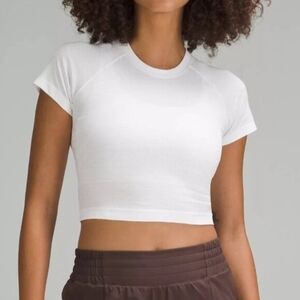 Lululemon swiftly tech 2.0 cropped short sleeve Athletic gym white sz-4 LW3GZHS